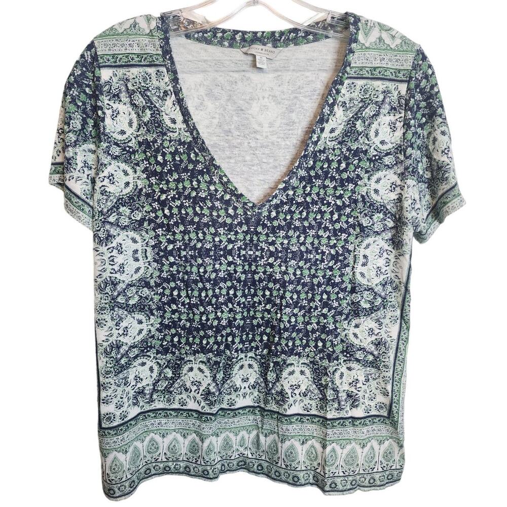 Lucky Brand Lightweight V-Neck Geometric Print Tee, Medium